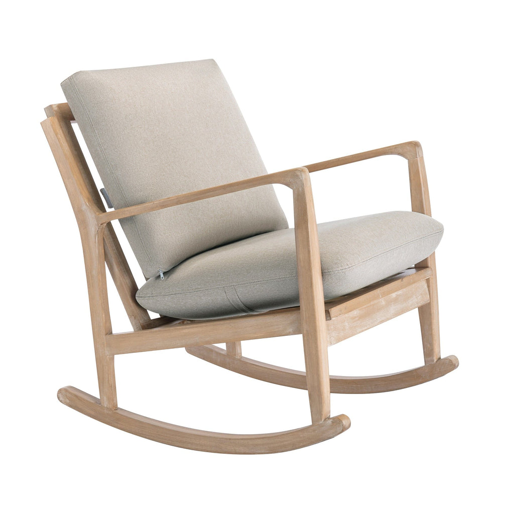 Chair Beige Wood Rocking Chair | Linen and Natural Wood Rocking Chair TipuHome