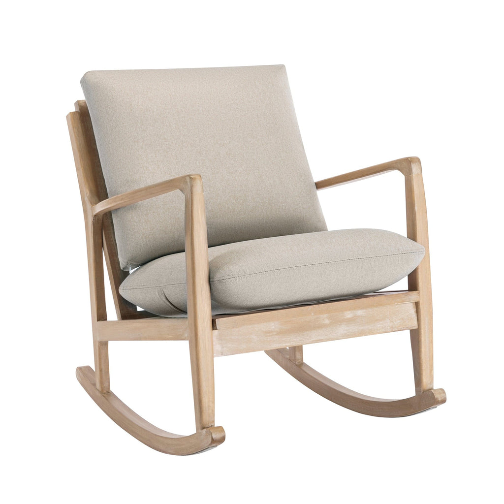 Chair Beige Wood Rocking Chair | Linen and Natural Wood Rocking Chair TipuHome