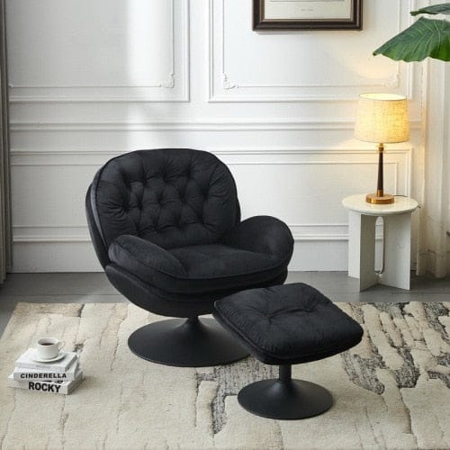 Chair Black Velvet Swivel Chair and Ottoman | Velvet Reading Chair TipuHome