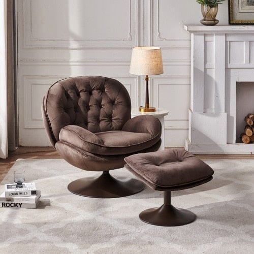 Chair Chocolate Velvet Swivel Chair and Ottoman | Velvet Reading Chair TipuHome