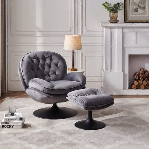 Chair Gray Velvet Swivel Chair and Ottoman | Velvet Reading Chair TipuHome