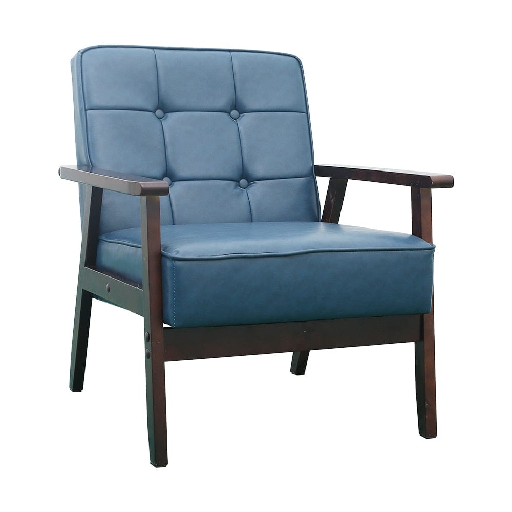 Chair Vegan Leather Blue Vegan Leather Comfort Chair | Linen and Wood Armchair TipuHome