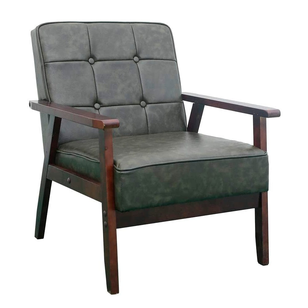 Chair Vegan Leather Green Vegan Leather Comfort Chair | Linen and Wood Armchair TipuHome