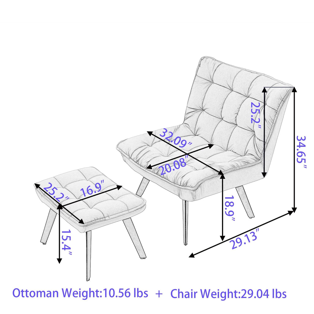 Chair White White Chaise Lounge Chair | Faux Shearling Accent Chair and Ottoman TipuHome