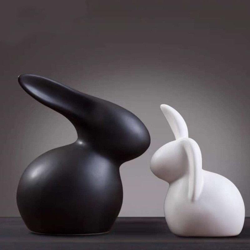 Figurine BlackWhite Rabbit Modern Ceramic Animal Figurines TipuHome