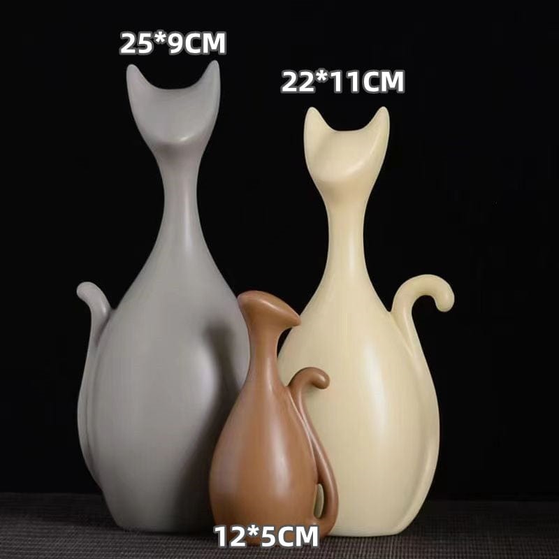 Figurine Three Cats Family Modern Ceramic Animal Figurines TipuHome