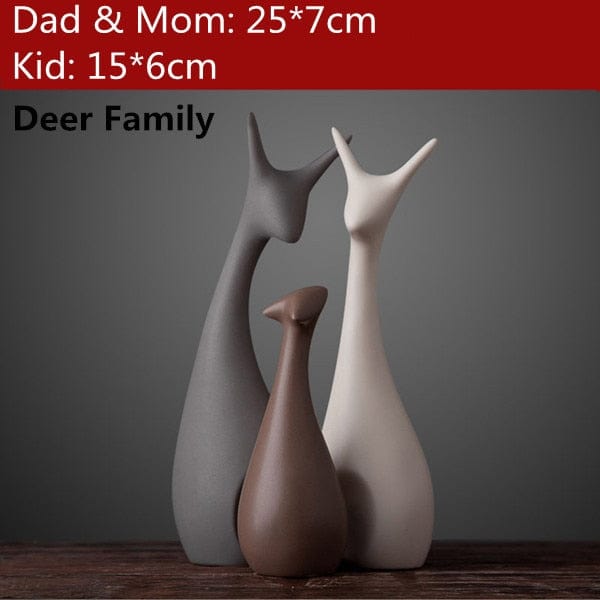 Figurine Three Deers Family Modern Ceramic Animal Figurines TipuHome