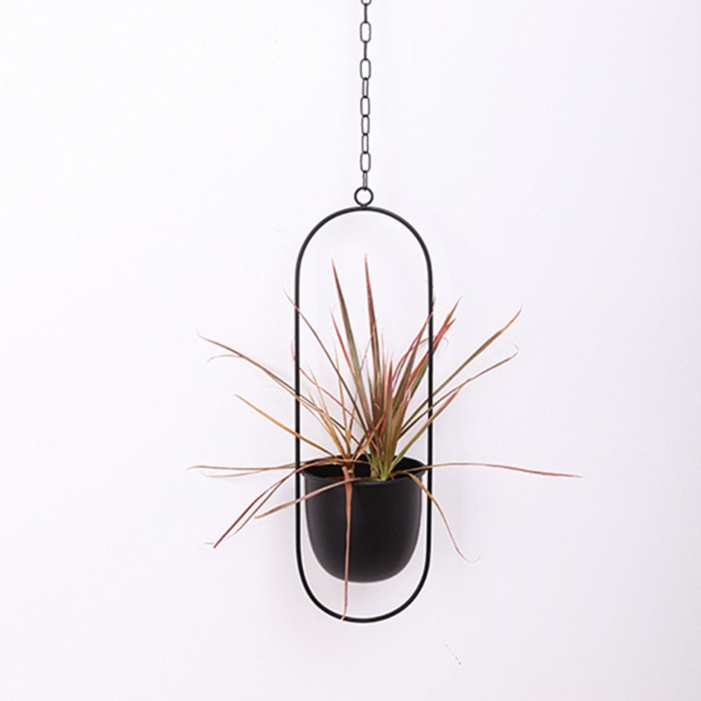 Planter Black Oval Modern Boho Planter | Round Metal Hanging Flower Pot TipuHome