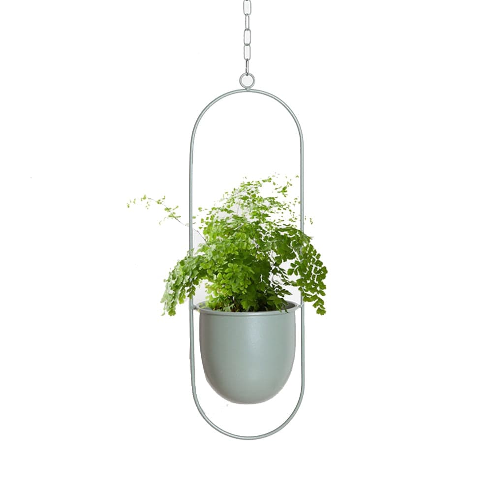 Planter Green Oval Modern Boho Planter | Round Metal Hanging Flower Pot TipuHome