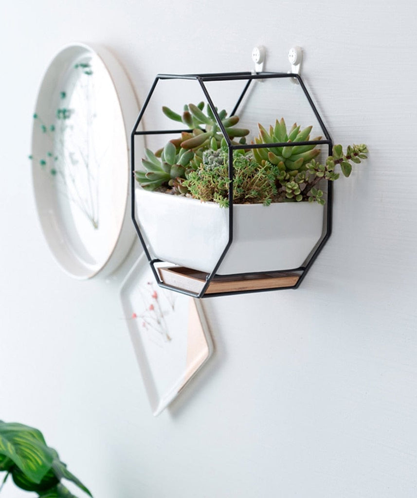 Planter Octagonal Planter | Metal Iron White Ceramic Planter Pot TipuHome