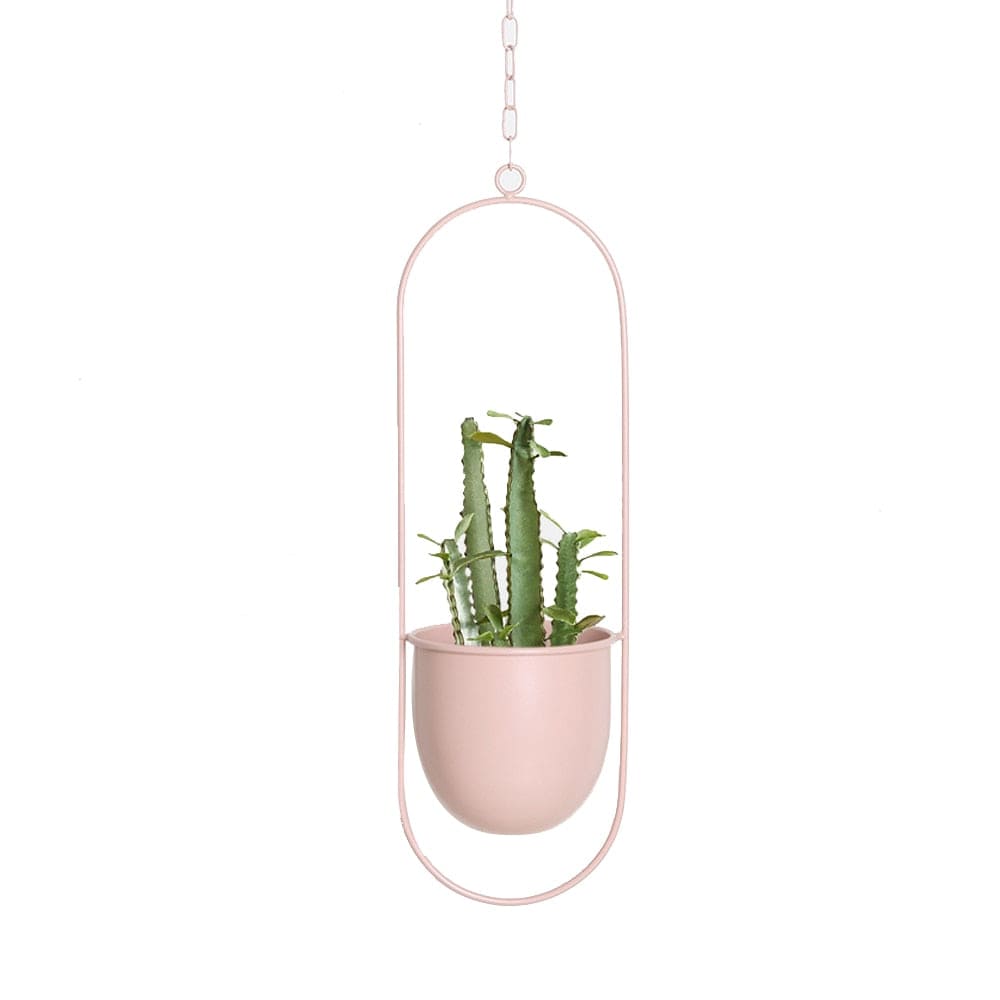 Planter Pink Oval Modern Boho Planter | Round Metal Hanging Flower Pot TipuHome