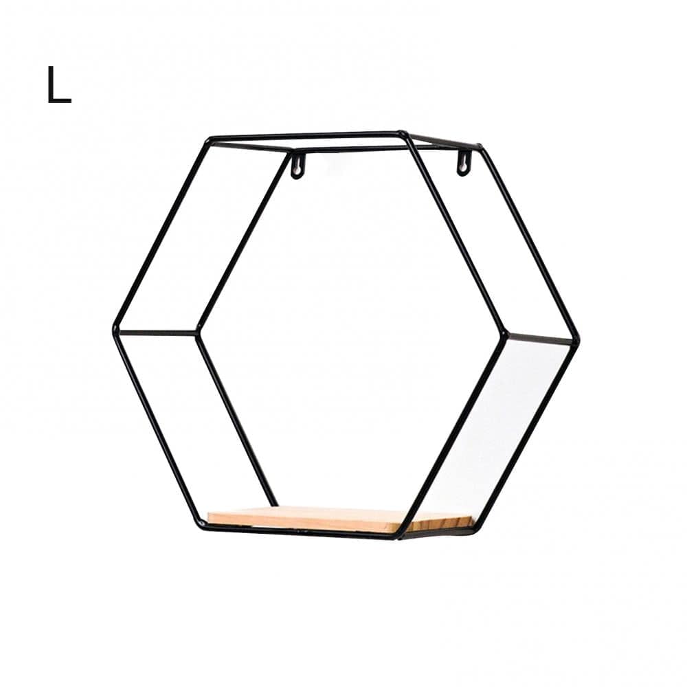 Shelf Black L Hexagonal Iron Shelf | Iron and Wood Hex Shelf TipuHome