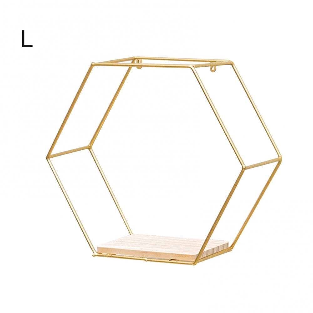 Shelf Golden L Hexagonal Iron Shelf | Iron and Wood Hex Shelf TipuHome