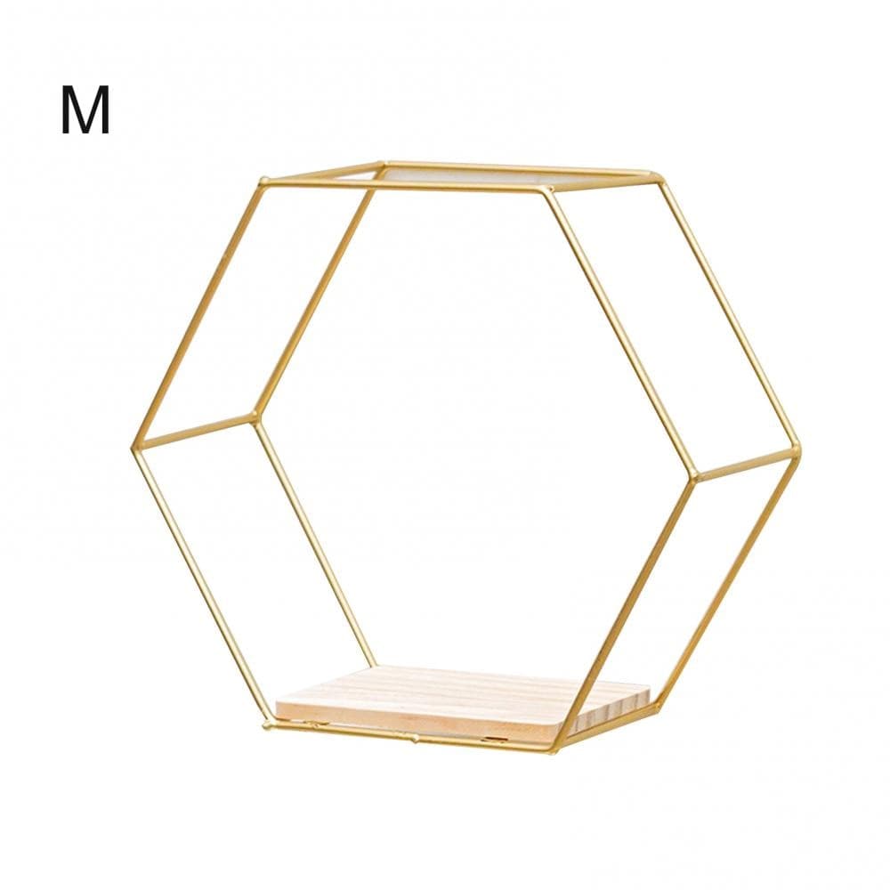 Shelf Golden M Hexagonal Iron Shelf | Iron and Wood Hex Shelf TipuHome