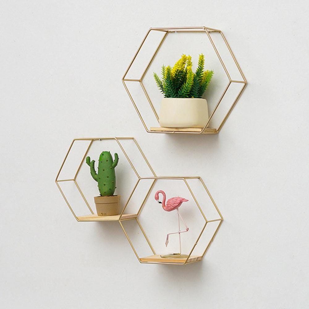 Shelf Hexagonal Iron Shelf | Iron and Wood Hex Shelf TipuHome