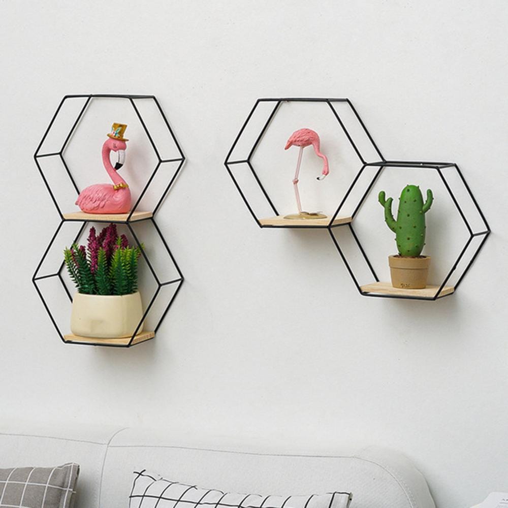 Shelf Hexagonal Iron Shelf | Iron and Wood Hex Shelf TipuHome