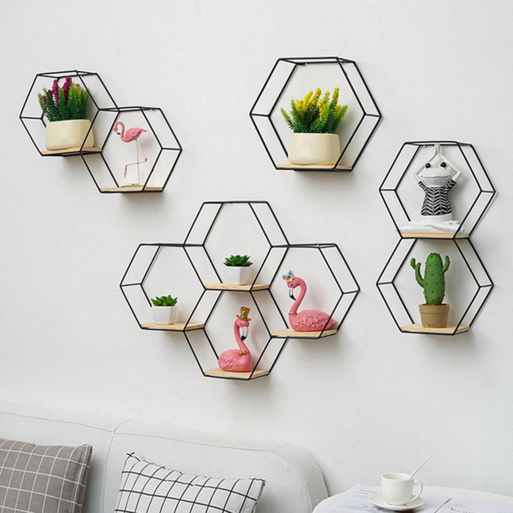 Shelf Hexagonal Iron Shelf | Iron and Wood Hex Shelf TipuHome