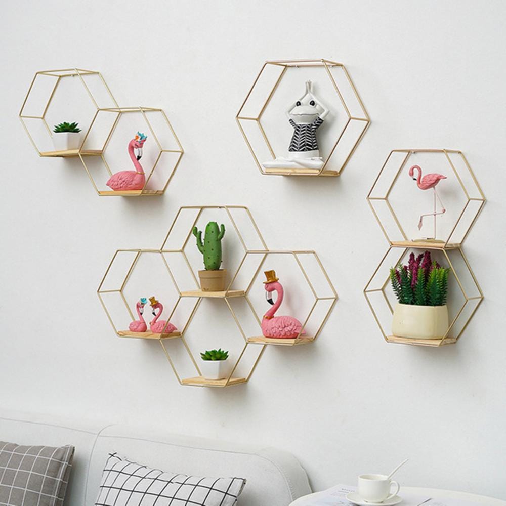 Shelf Hexagonal Iron Shelf | Iron and Wood Hex Shelf TipuHome