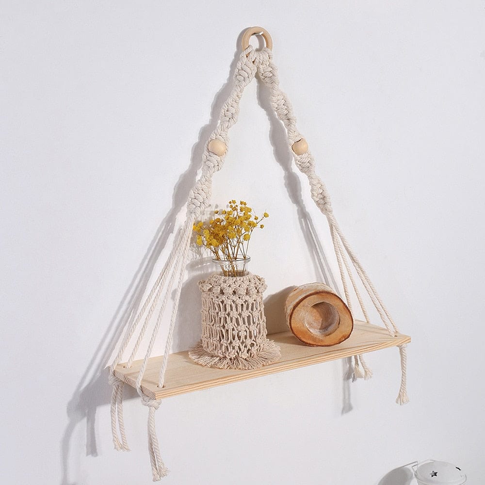 Shelf Macrame Wood Shelf | Woven Wall Hanging Board Shelf TipuHome