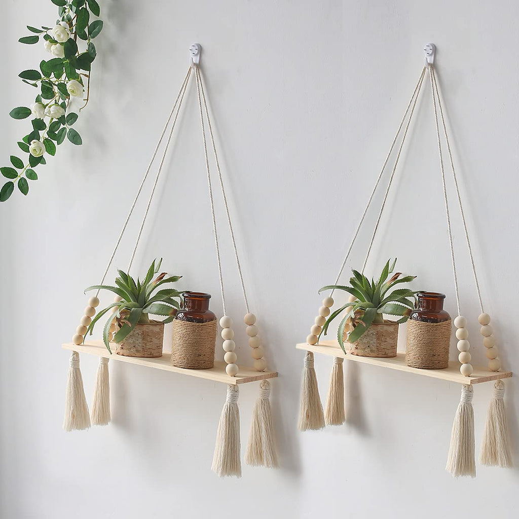 Shelf Macrame Wood Shelf | Woven Wall Hanging Board Shelf TipuHome