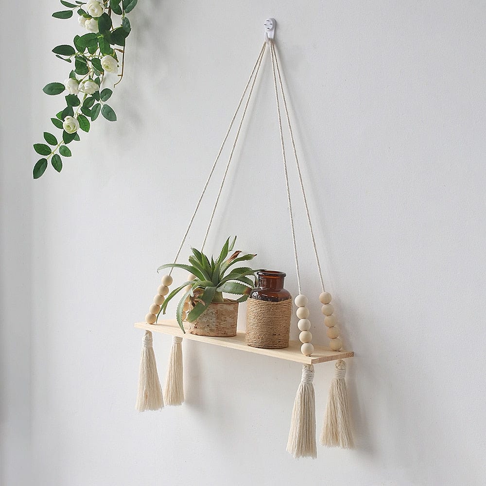 Shelf shelf a Macrame Wood Shelf | Woven Wall Hanging Board Shelf TipuHome