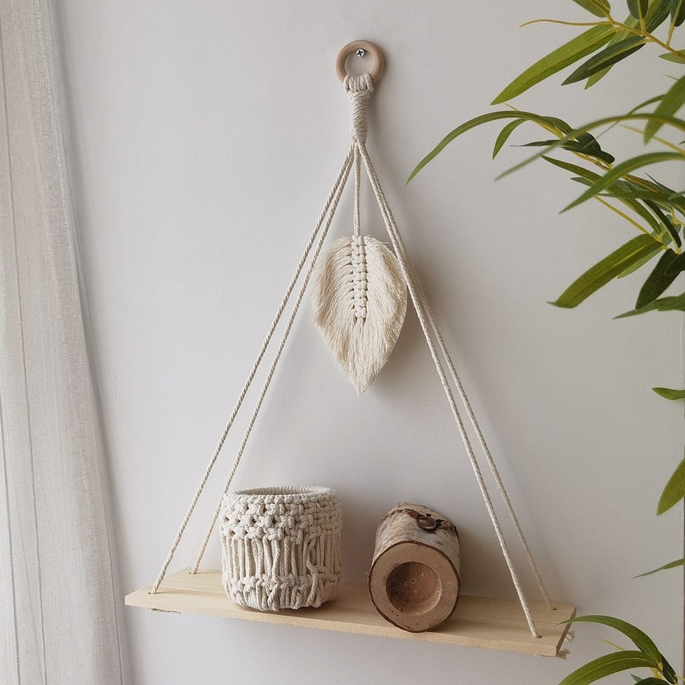 Shelf shelf d Macrame Wood Shelf | Woven Wall Hanging Board Shelf TipuHome