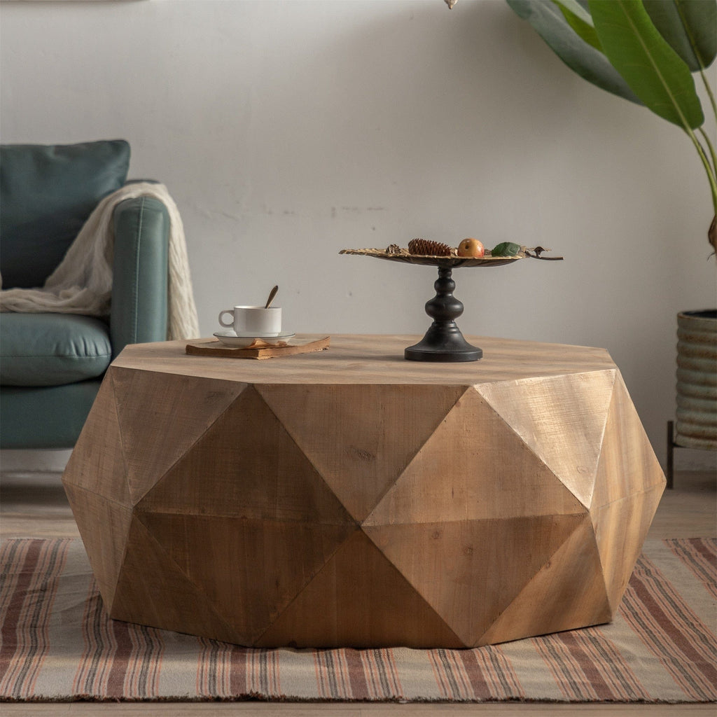 Table Natural Round Geometric Coffee Table | Retro Triangle Table TipuHome