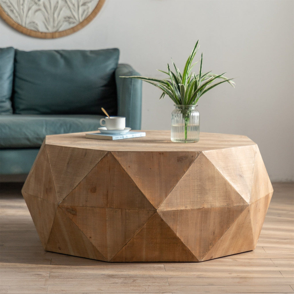 Table Natural Round Geometric Coffee Table | Retro Triangle Table TipuHome