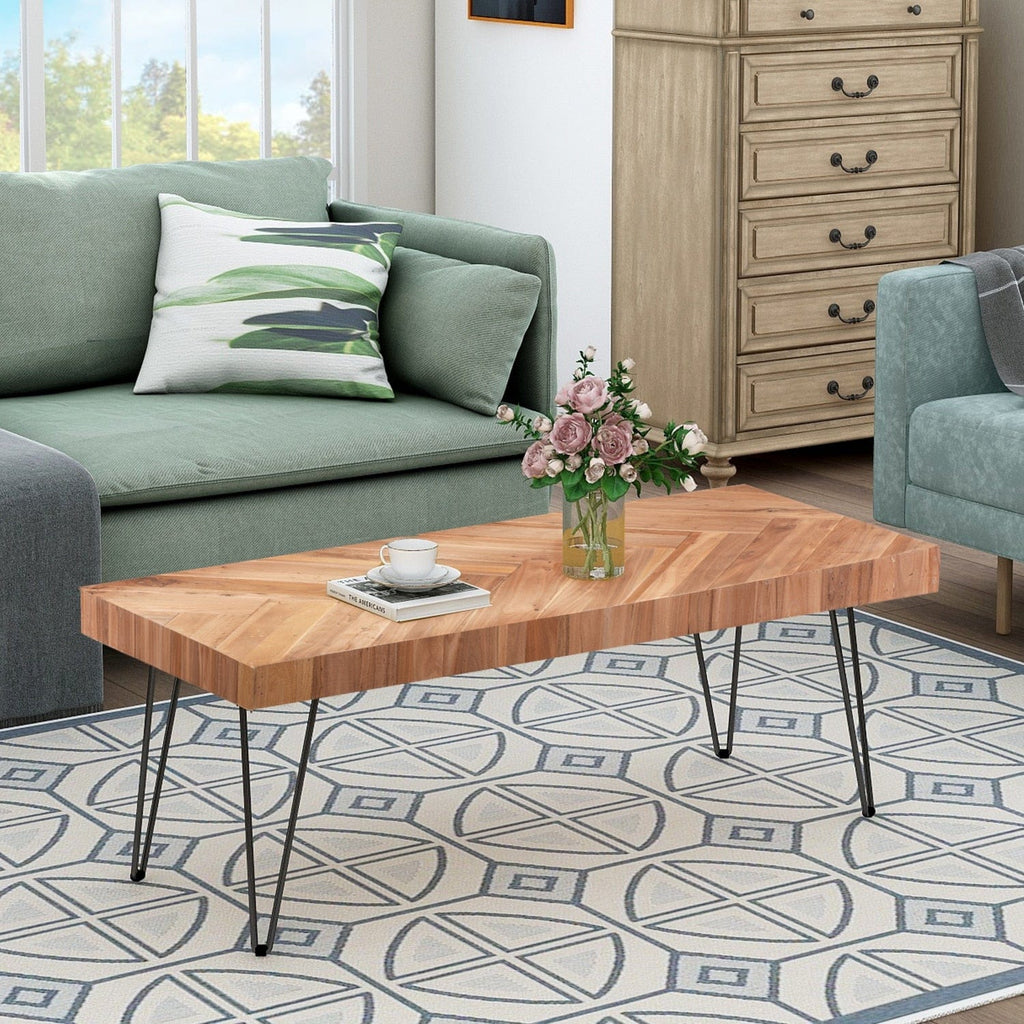 Table Rectangular Natural Wood Coffee Table | Chevron Coffee Table TipuHome