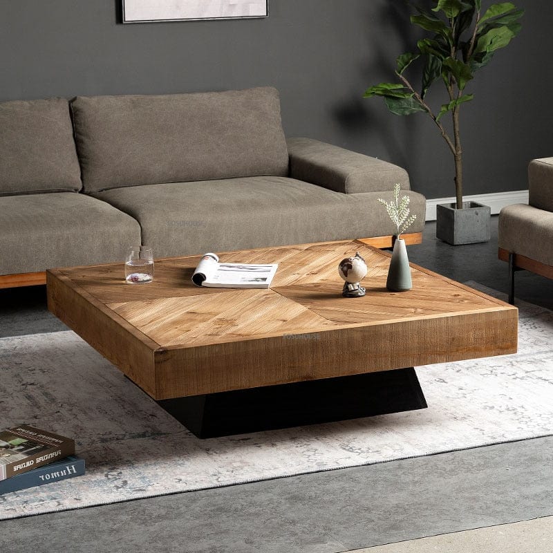 Table Square Natural Wood Coffee Table | Chevron TipuHome