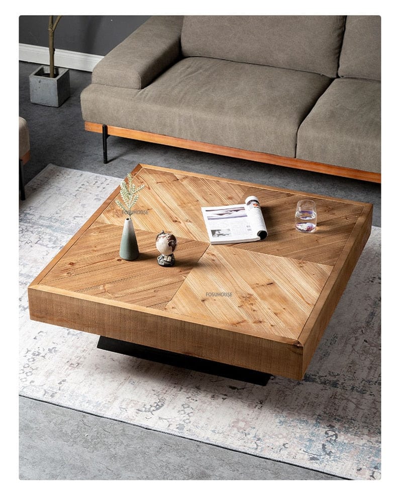 Table Square Natural Wood Coffee Table | Chevron TipuHome