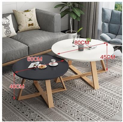 Table White Large + Black small Set Solid Wood Round Coffee Table | Round Side Table TipuHome