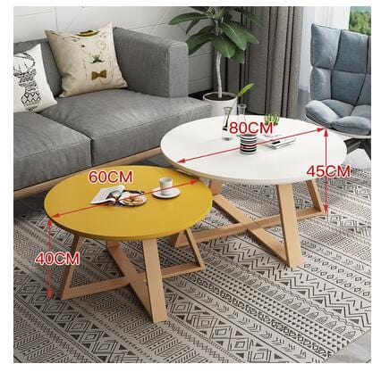 Table White Large + Yellow Small Set Solid Wood Round Coffee Table | Round Side Table TipuHome