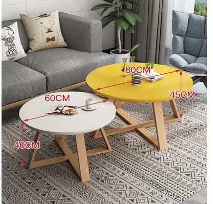 Table Yellow Large + White Small Set Solid Wood Round Coffee Table | Round Side Table TipuHome