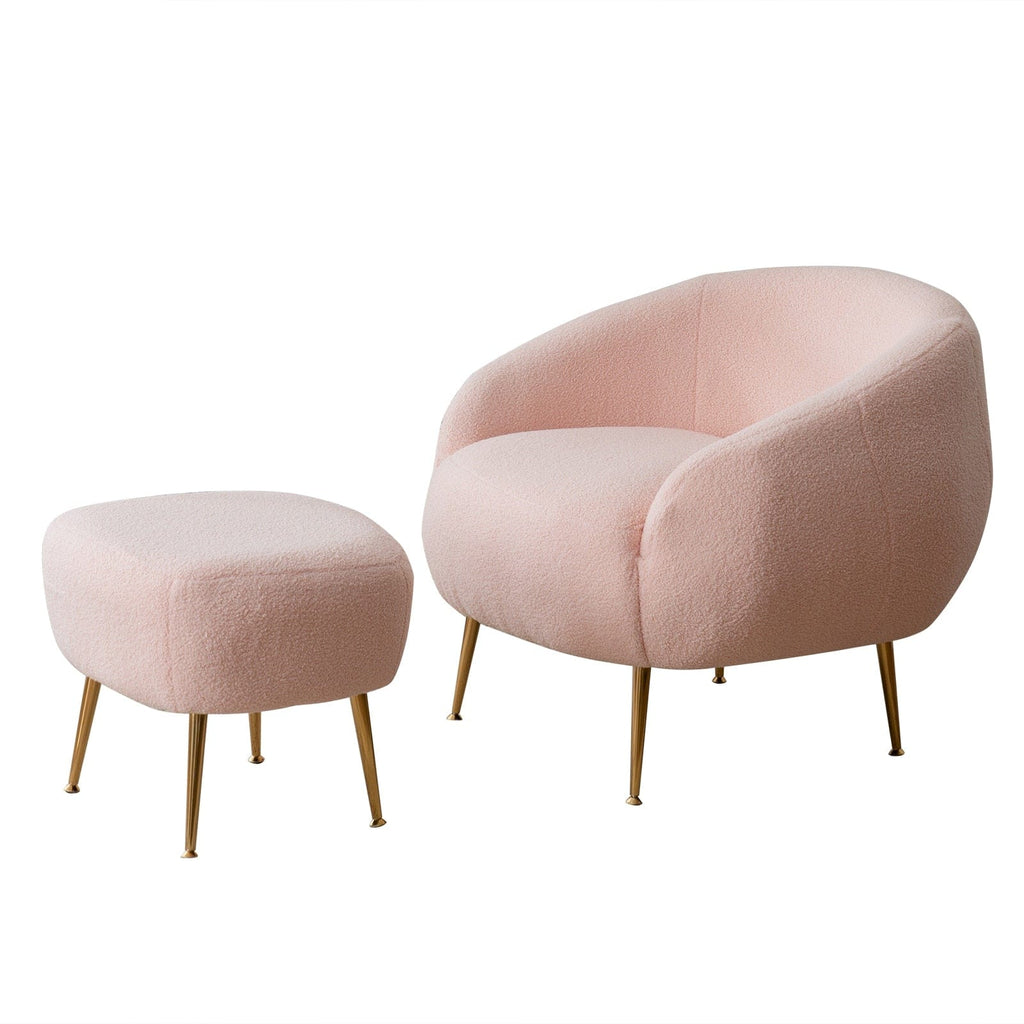 TipuHome Chair Pink Faux Shearling Barrel Chair | Modern Barrel Chair and Ottoman