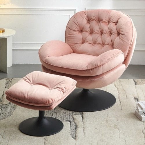 TipuHome Chair Pink Velvet Swivel Chair and Ottoman | Velvet Reading Chair