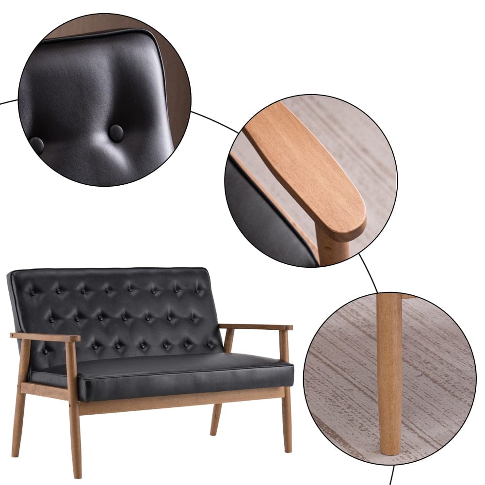 TipuHome Chair Vegan Leather Chair and Sofa Set | Retro Button Tufted Chair