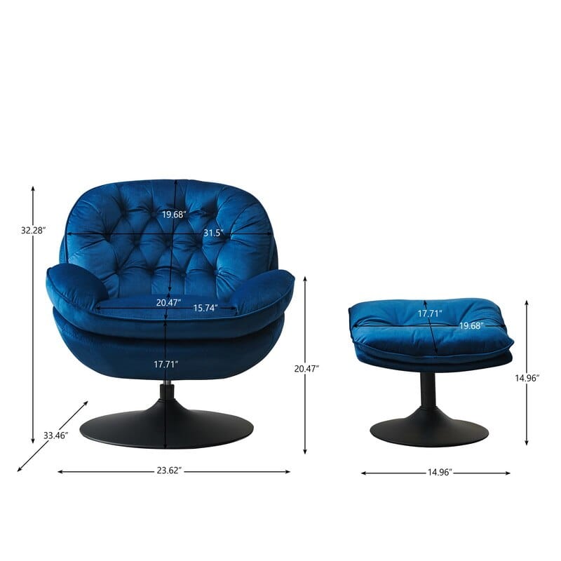 TipuHome Chair Velvet Swivel Chair and Ottoman | Velvet Reading Chair