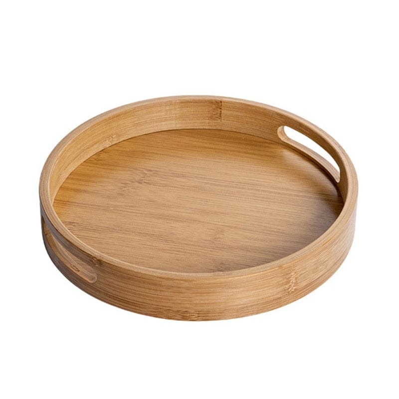 TipuHome Tray M Round Bamboo Serving Tray | Natural Wood Tray