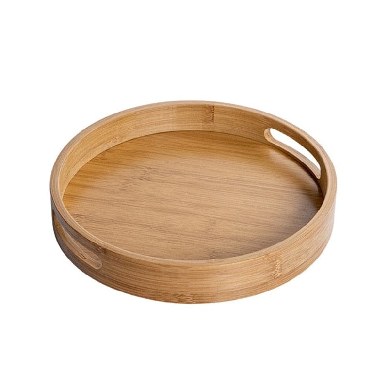 TipuHome Tray S Round Bamboo Serving Tray | Natural Wood Tray