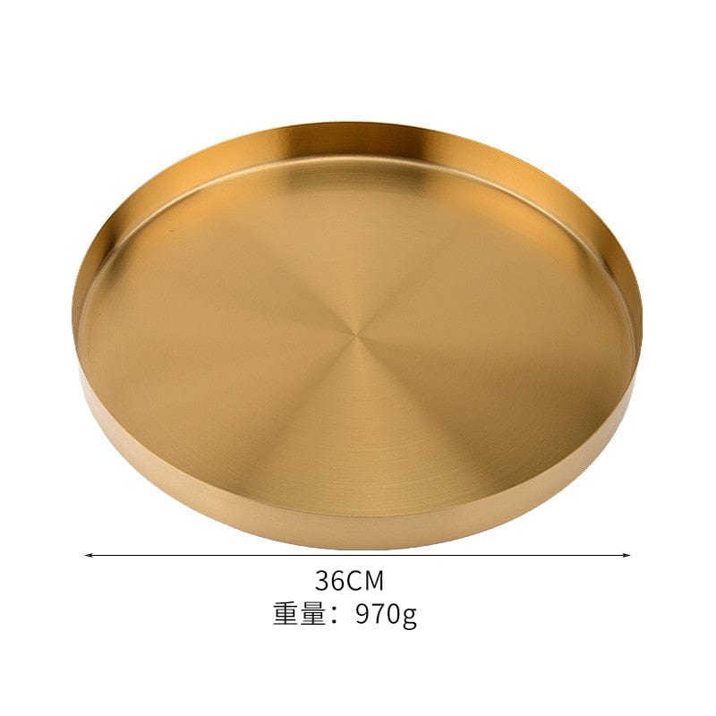 Tray Gold - L Round Gold Tray | Stainless Steel Serving Tray TipuHome