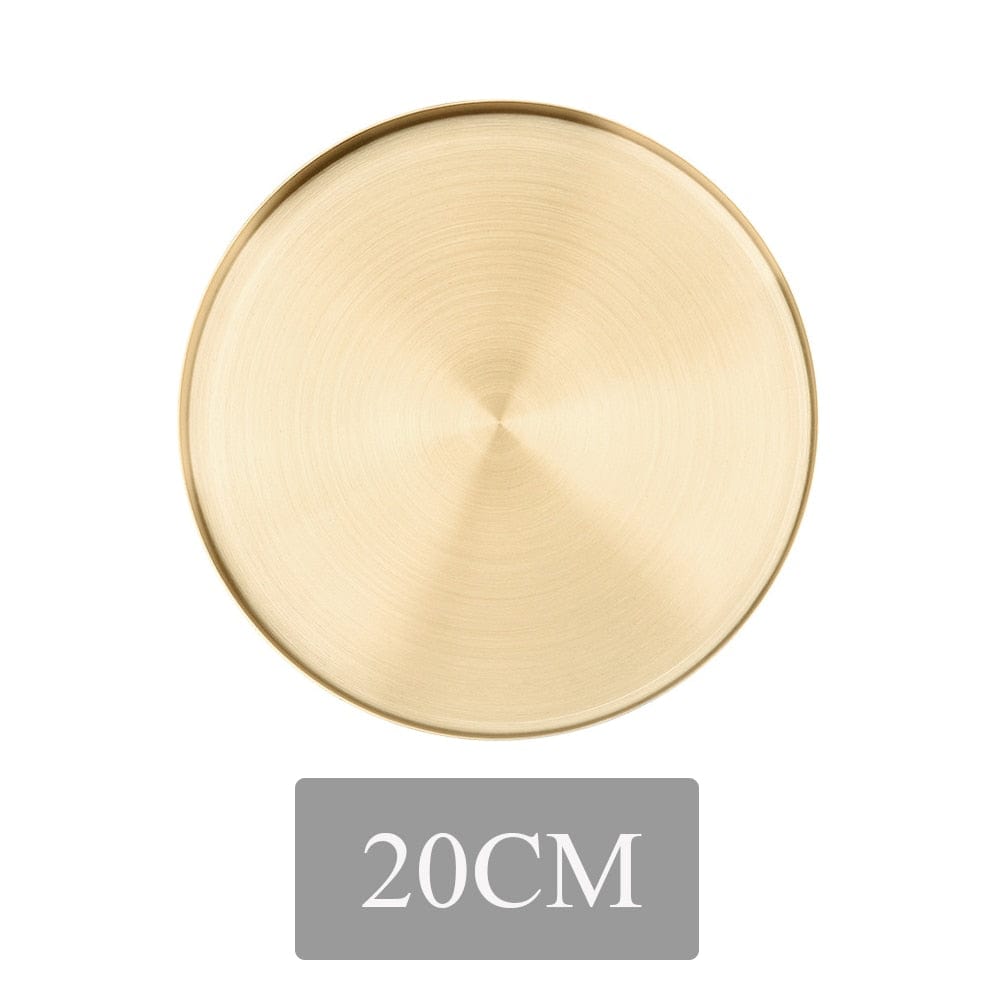 Tray Gold - S Round Gold Tray | Stainless Steel Serving Tray TipuHome