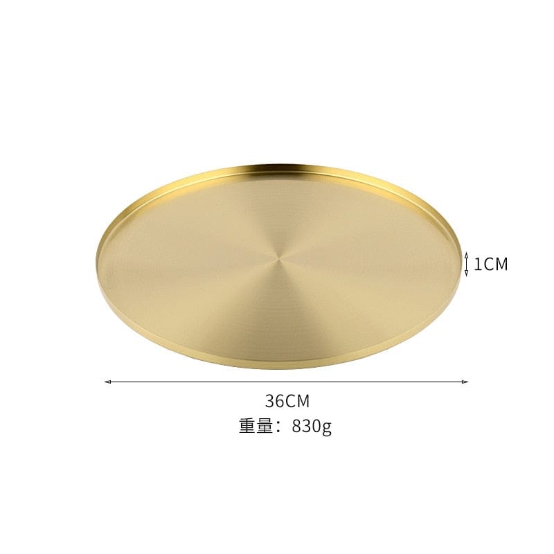 Tray Gold - short tray L Round Gold Tray | Stainless Steel Serving Tray TipuHome