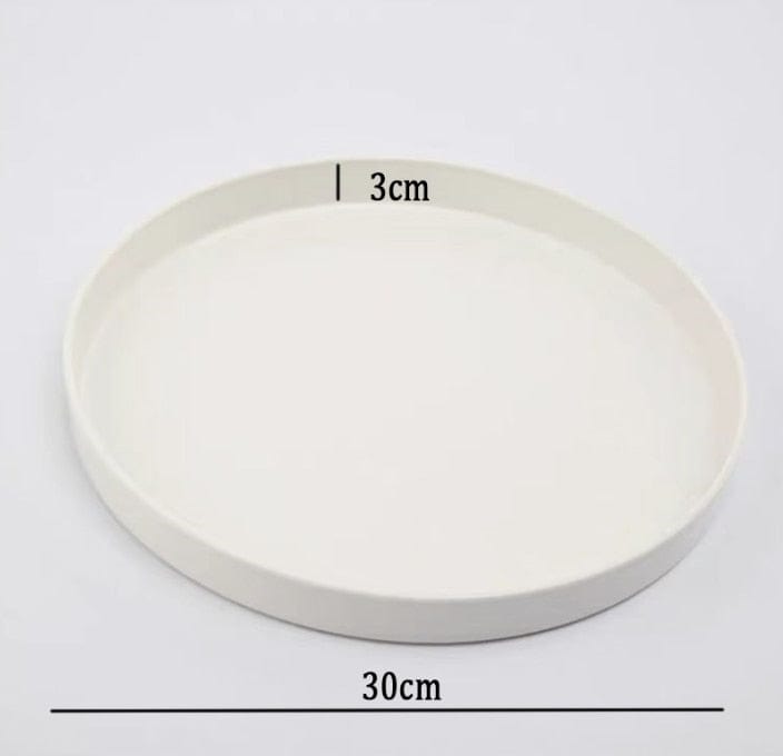 Tray White M(30cm) Simple Round Tray | Modern White Tray | Smooth Black Tray TipuHome