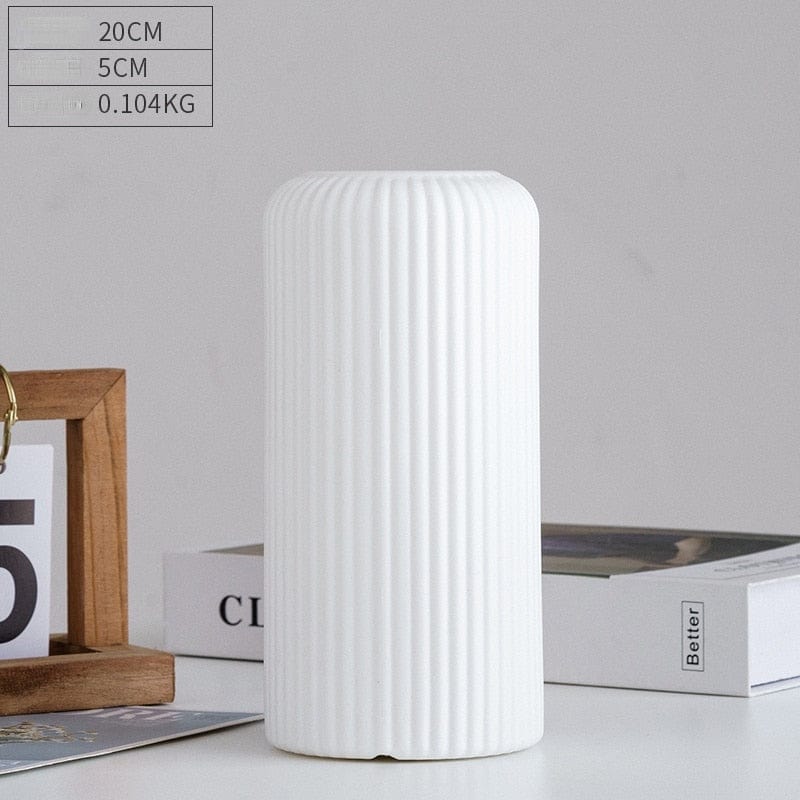 Vase White - ribbed cylinder Modern Flower Vase | Dainty Plastic Vase TipuHome