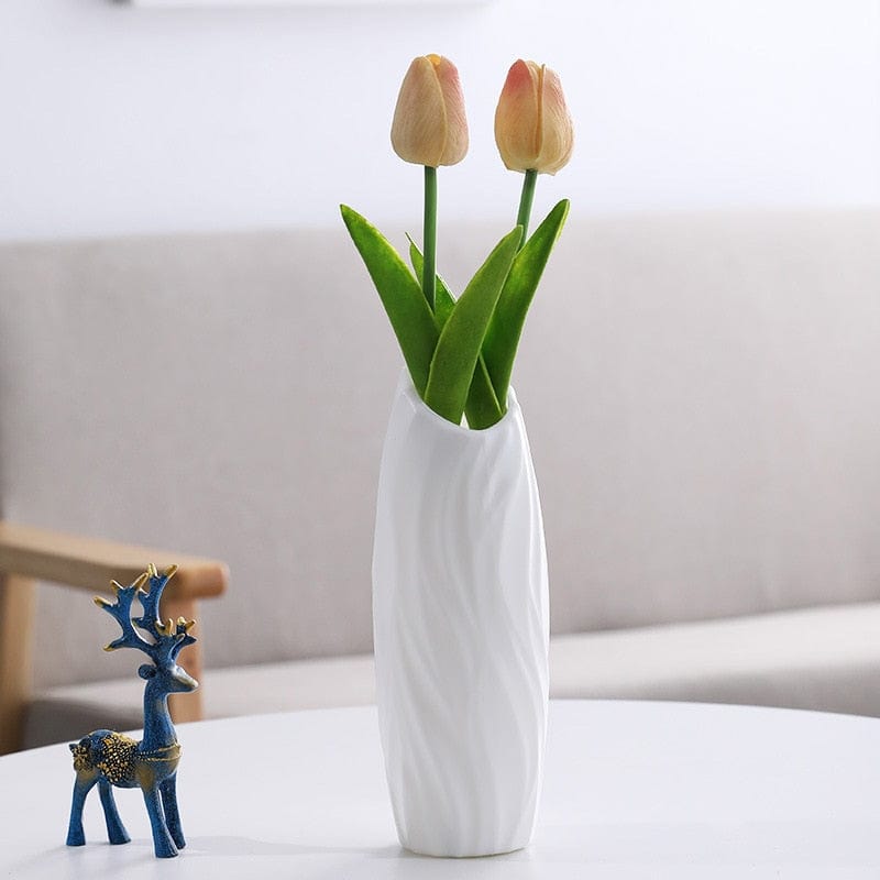 Vase White - styled cylinder Modern Flower Vase | Dainty Plastic Vase TipuHome