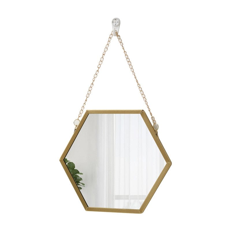 Wall Decor Gold Hexagon Mirror | Chain Hanging Mirror Wall Decor TipuHome