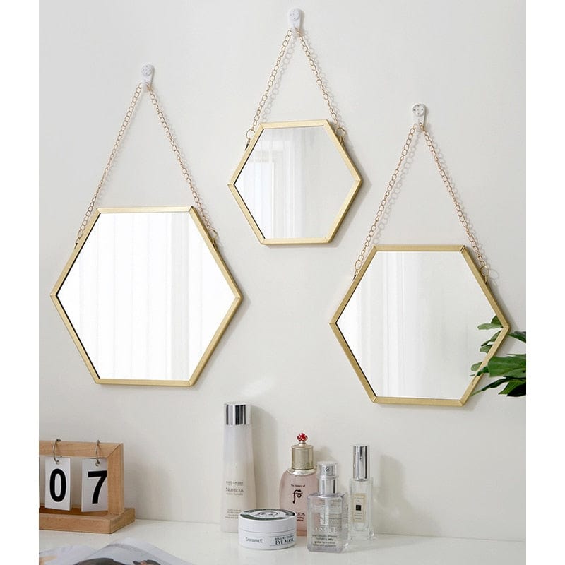 Wall Decor Gold Hexagon Mirror | Chain Hanging Mirror Wall Decor TipuHome