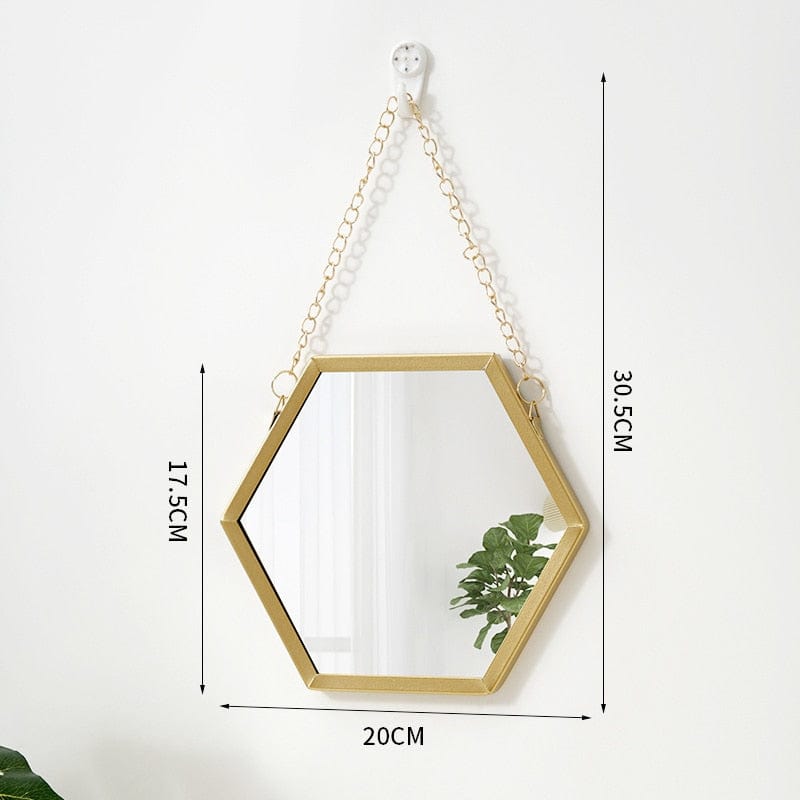 Wall Decor Gold Hexagon Mirror | Chain Hanging Mirror Wall Decor TipuHome