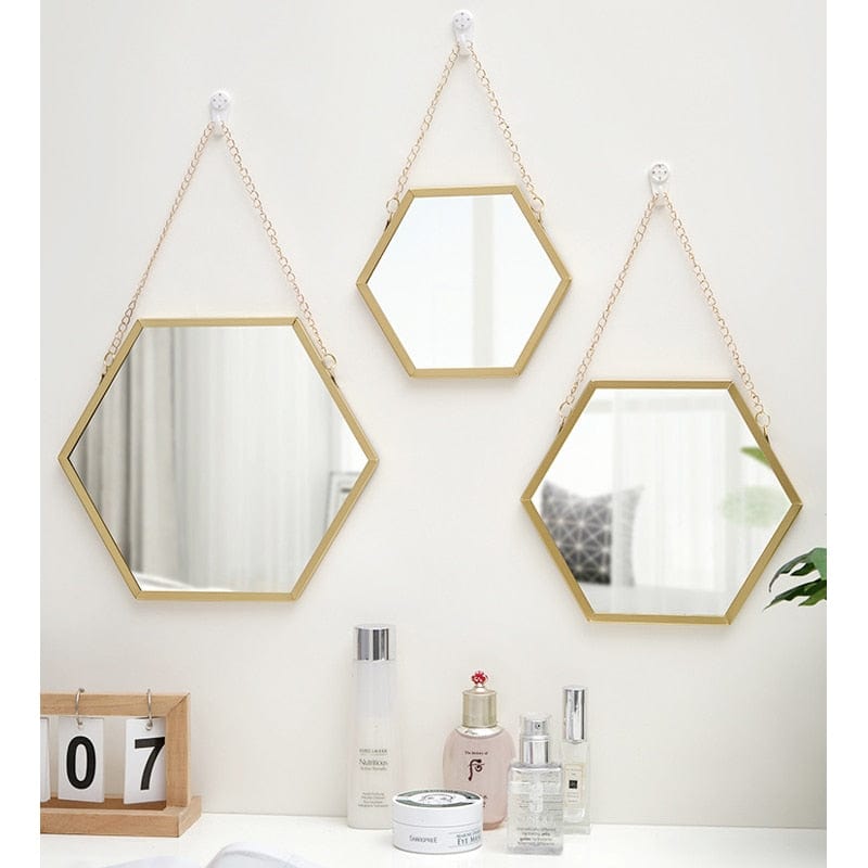 Wall Decor Gold Hexagon Mirror | Chain Hanging Mirror Wall Decor TipuHome